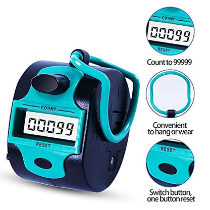 TESEAS Handy Counter Click Manual Digital clicker Stitch Tally Counters Finger Mechanical Palm Handheld Pitch 5-Digit Electronic Display Click Counter Number Count for Row, People, Golf Lap - style: handy tally counter