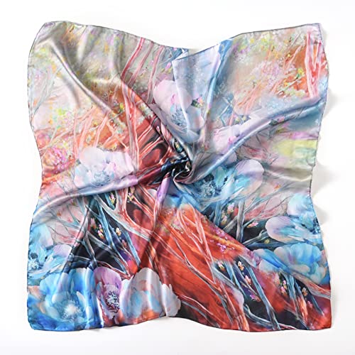 100% Mulberry Silk Scarf-Printed or Solid Color 35” Square Large Silk Hair Head Wrap Scarf With Gift Box Package - color: Style 44
