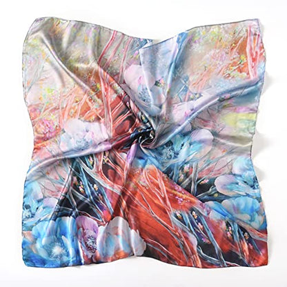 100% Mulberry Silk Scarf-Printed or Solid Color 35” Square Large Silk Hair Head Wrap Scarf With Gift Box Package - color: Style 44