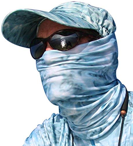 Aqua Design Fishing Hunting Masks Neck Gaiter: Men and Youth UPF 50+ Sun Mask Protection: Camo Face Cover Balaclava Bandana - color: Aqua Sky, size: Small