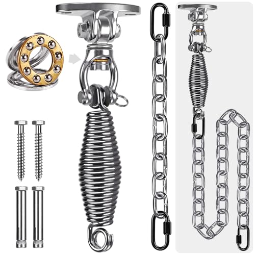 SELEWARE Hammock Chair Hanging Kit, Bearing Swing Hanger w/Spring & Chain | Stainless Steel 360° Swivel Swing Hooks, Ceiling Mount for Hanging Indoor Outdoor Swing Hammock Chair Yoga Silk Punching Bag - color: Bearing Swing Hanger With Chain & Conical Spr