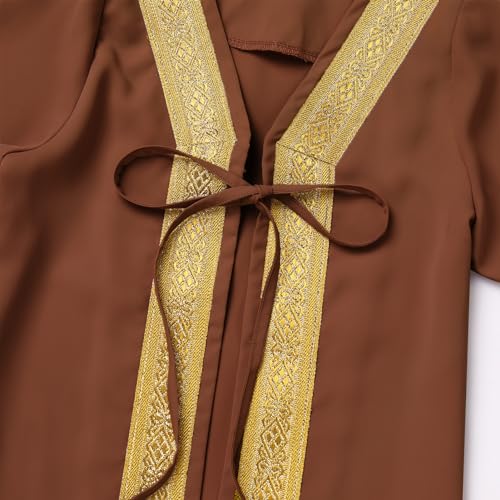 Newborn Baby Boys Muslim Ramadan Robe Long Sleeve Abaya Sets Eid Kaftan Dubai Islamic Outfits Arabic Kid Thobe - color: Brown, size: 6-12 Months