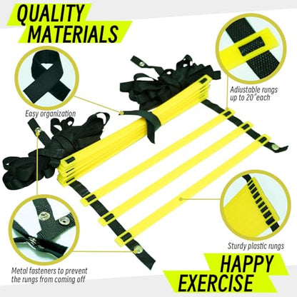 20ft Adjustable Agility Ladder with Carry Bag Training Equipment for Footwork Drills | Football Training Equipment & Speed Ladder for Soccer, Basketball – Fitness Feet Training