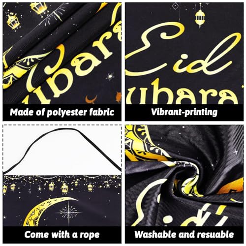 Ramadan EID Mubarak Hanging Door Sign EID Decorative Hanging Sign Party Decorations Black Gold Moon Lantern Banner for Ramadan Kareem Eid Al-Adha Sign Home Decor Happy EID Ramadan Party Supplies Favor - style: Eid Mubarak