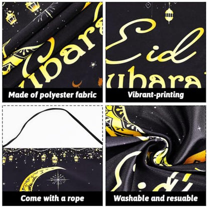 Ramadan EID Mubarak Hanging Door Sign EID Decorative Hanging Sign Party Decorations Black Gold Moon Lantern Banner for Ramadan Kareem Eid Al-Adha Sign Home Decor Happy EID Ramadan Party Supplies Favor - style: Eid Mubarak