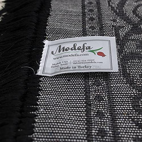 Modefa Turkish Islamic Velvet Prayer Rug - Thick Wide Soft Prayer Carpet - Men & Women - Large Prayer Mat - Eid & Ramadan Gift - with Kufi Cap Beads & Car Hanger - Double Plush Floral Black - color: Floral Arch - Black