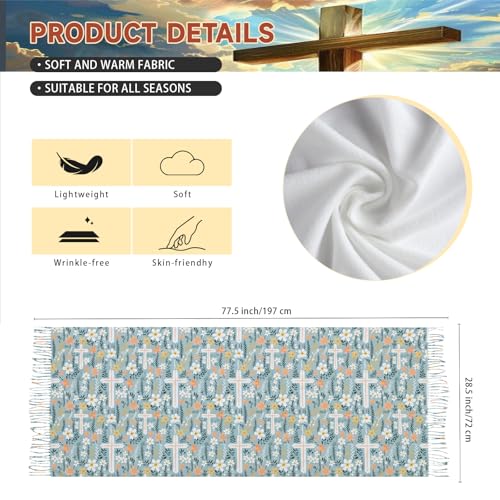Prayer Shawls for Women Christian Floral Blanket Scarf with Cross,Wrap Scarf for Teacher Mother Church Gifts - color: Mint Blue