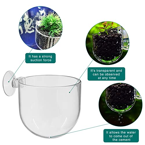 Uenhoy 5 Pcs Acrylic Aquarium Plant Pot Suction Cup Fish Tank Holder 2.44" | Acrylic Transparent Durable, Suction Cup Firm Hold, Bottom Permeable Hole For Roots, 2.44"x2.56", Fish Tank Aquarium Decor - size: 5 Pcs