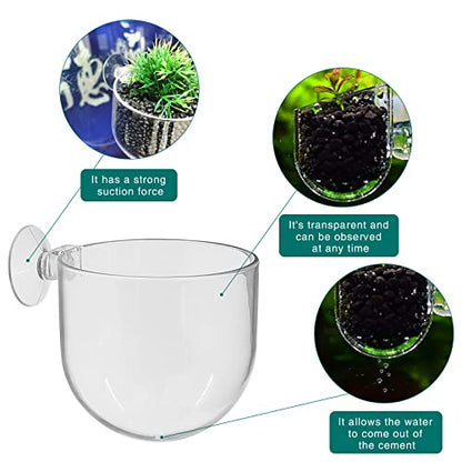 Uenhoy 5 Pcs Acrylic Aquarium Plant Pot Suction Cup Fish Tank Holder 2.44" | Acrylic Transparent Durable, Suction Cup Firm Hold, Bottom Permeable Hole For Roots, 2.44"x2.56", Fish Tank Aquarium Decor - size: 5 Pcs