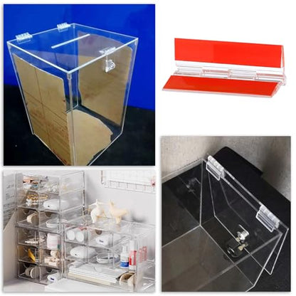 10 Pcs Self-Adhesive Clear Plastic Hinges 65x40mm Acrylic Small Hinges for Crafts Aquarium Lid Hinge Clear Foldable Hinge Tools for Cabinet Glass Furniture Display Stand
