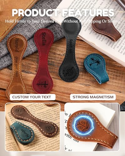 Personalized Magnetic Leather Bookmark Custom Engraved Name Text Bookmarks Customized Magnet Book Marks for Women Men Book Lovers Readers Travelers (Retro) - color: Retro