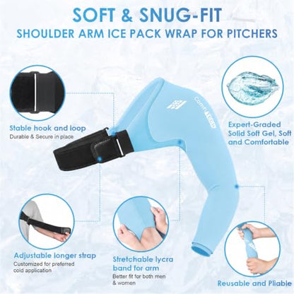 ComfiTECH Shoulder Arm Ice Pack Wrap for Pitcher & Recovery, Blue, S | Flexible Gel Ice Pack for Shoulder & Elbow & Arm Cooling, Adjustable Arm Cold Sleeve for Throwing Recovery & Muscle Comfort - size: Small, style: Blue