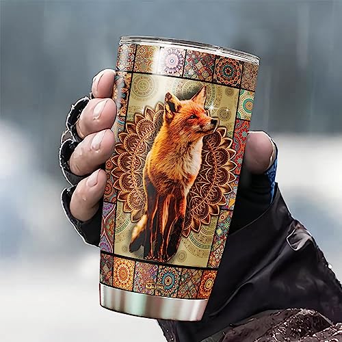 WAZONE Personalized Mandala Fox Tumbler Stainless Steel Insulated Vacuum With Lid Coffee Travel Mug 20oz 30oz Birthday Christmas Cup Customized Name Gifts For Animal Lovers Women Girl Stuff - color: Fox