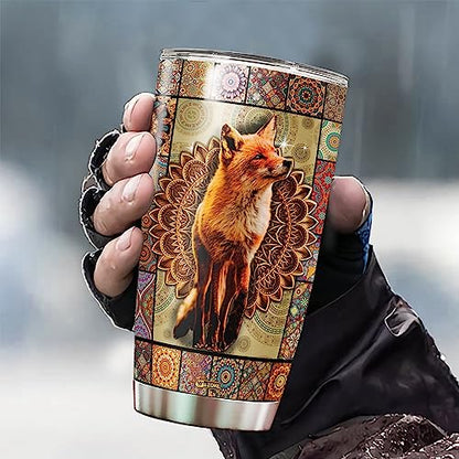 WAZONE Personalized Mandala Fox Tumbler Stainless Steel Insulated Vacuum With Lid Coffee Travel Mug 20oz 30oz Birthday Christmas Cup Customized Name Gifts For Animal Lovers Women Girl Stuff - color: Fox