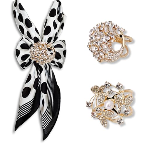 3pcs Fashion Scarf Ring Clip 3 Rings Silk Scarves Clip For Women Shawl Clip Buckle Gold Smooth Scarf Brooches Buckle - color: Scarf Clip G-2pcs