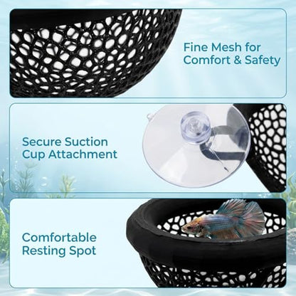 2 PCS Floating Hide with Suction Cups, Aquarium Betta Bed for Fish Tank, Beta Hammock for Fish, Floating Betta Hammock with Feeding Ring, Compact Design 10 cm x 5.6 cm