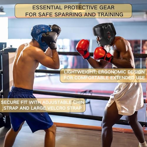 Boxing Headgear for Men Women – Professional Lightweight Open Face Head Guard, Breathable Protection, Secure Fit for MMA Muay Thai Kickboxing Sparring Training - color: Black+Black