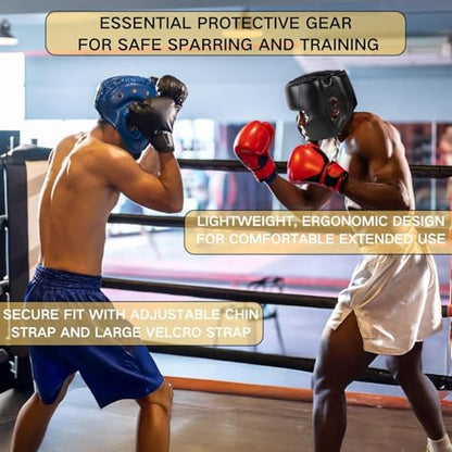 Boxing Headgear for Men Women – Professional Lightweight Open Face Head Guard, Breathable Protection, Secure Fit for MMA Muay Thai Kickboxing Sparring Training - color: Black+Black