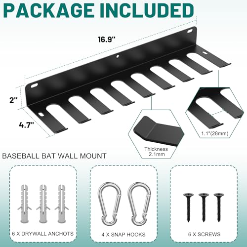 2 PCS Baseball Bat Rack, Holds 16 Bats | Softball Bat Rack for Display or Storage, Bat Storage Rack Hooks, Clips onto Fences in Rest Areas or Home Garages - size: 2 PCS