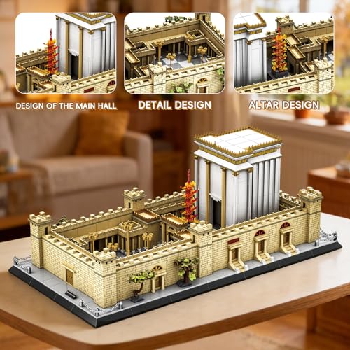 Jerusalem Temple Building Blocks Sets Judaism Architecture Building Toys Solomon’s Holy Temple Model Toys Judaica & Christian Bible Gift for Adults Teens 3233 PCS - color: Gold