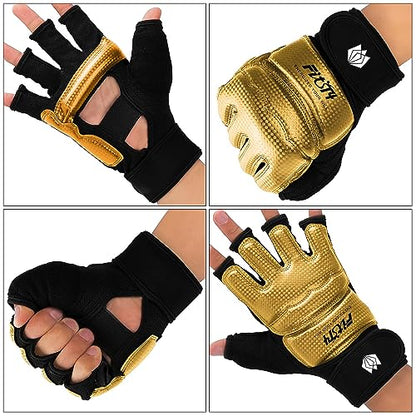 FitsT4 Sports Half Mitts MMA UFC Training Boxing Punch Bag Martial Arts Gloves - color: Gold, size: Large