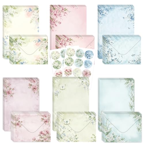 50 Pcs Stationery Paper Envelopes Set,No-Bleed Lined (6Style) - color: Soft Floral