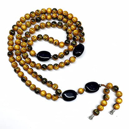 -8MM -99 Beads Necklace DHIKR TASBIH Collection- Imitation Acrylic Muslim Beads-Tesbih-Tasbih-Tasbeeh-Misbaha-Masbaha-Subha-Sebha (Yellow-Black-2) - color: Yellow-Black-2