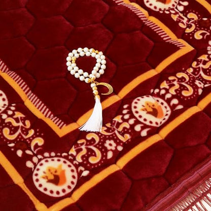 Prayer Rug Muslim Mat Islamic - Padded Very Thick Prayer Rug Sajadah for Men Women with Islam Prayer Beads, Soft and Luxury (31.5" x 47.2") (Red) - color: Red
