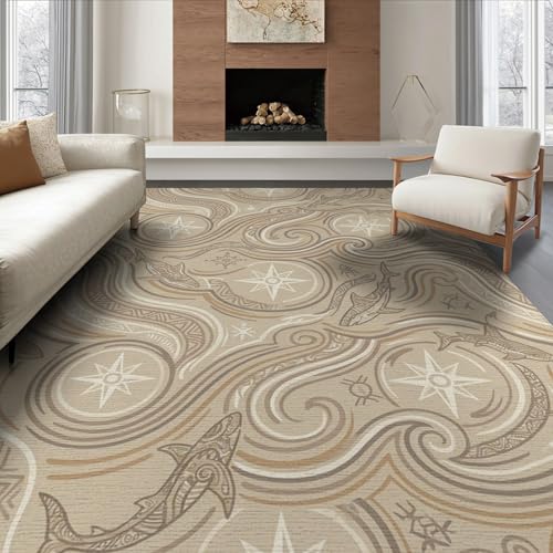 8'x10' Washable Geometric Swirl Large Rug, Beige Non-Shedding Pet Friendly Carpet Foldable Easy Care Mat for King Size Bedroom, Master Suite, Under Bed | Ref:2067662 - color: Beige/Pattern 20, size: 8' x 10' (Rectangular)