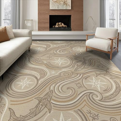 8'x10' Washable Geometric Swirl Large Rug, Beige Non-Shedding Pet Friendly Carpet Foldable Easy Care Mat for King Size Bedroom, Master Suite, Under Bed | Ref:2067662 - color: Beige/Pattern 20, size: 8' x 10' (Rectangular)