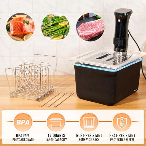 HOMENOTE Sous Vide Container 12 Quart with Lid, Rack, Sleeve and Cookbook | BPA-free complete kit includes rack, insulated sleeve and recipe booklet; compatible with Anova and most sous vide cookers. - color: Sous Vide Container-with Rack & Sleeve