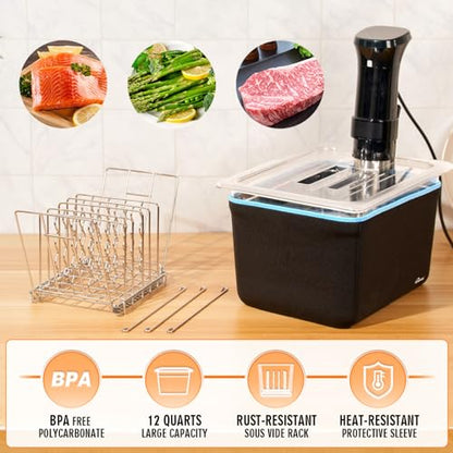 HOMENOTE Sous Vide Container 12 Quart with Lid, Rack, Sleeve and Cookbook | BPA-free complete kit includes rack, insulated sleeve and recipe booklet; compatible with Anova and most sous vide cookers. - color: Sous Vide Container-with Rack & Sleeve