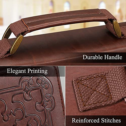 FINPAC Large Classic Bible Cover Vegan Leather Carrying Book Case Church Bag Bible Protective with Handle, Gift for Men, Women, Father, Mother, Friends, Brown - color: Brown