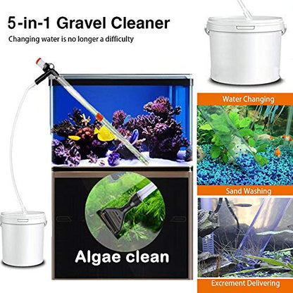 Aquarium Gravel Cleaner Siphon Fish Tank Vacuum Cleaner for Absorb Dirt Wash Sand Algae Scrapers Water Changer Gravel Washer for Fish Tank Cleaning Gravel and Sand (Normal Version)