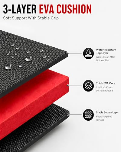 Folding Kneeling Pad, 1 Inch Thick Compact Mechanic Mat, Red | 47.24 x 15.74 Inch 6-Panel Firm Foam Pad with Carry Handle, Water-Resistant Textured Surface for Garage and DIY Work - color: Red