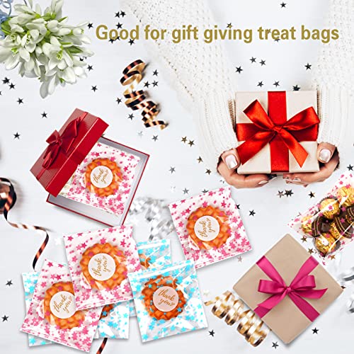 COQOFA 100 Pcs Star Printed Sealable Gift Wrap Cello Cellophane Bags Self sealing Adhensive Treat Bags Party Favor bags (5x7inch, Pink) - color: Pink(Self-sealing), size: 5x7 in