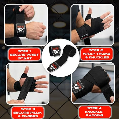 WFX Boxing Hand Wraps 3.5 4.5 Meter Martial Arts Bandages Inner Gloves Wrist Support Straps Punching Under Hand Knuckles Heavy Elasticated Training Bag Mitts Muay Thai - color: Black, size: 3.5 M