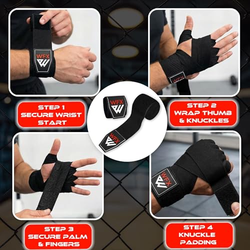 WFX Boxing Hand Wraps 3.5 4.5 Meter Martial Arts Bandages Inner Gloves Wrist Support Straps Punching Under Hand Knuckles Heavy Elasticated Training Bag Mitts Muay Thai - color: Black, size: 4.5 M