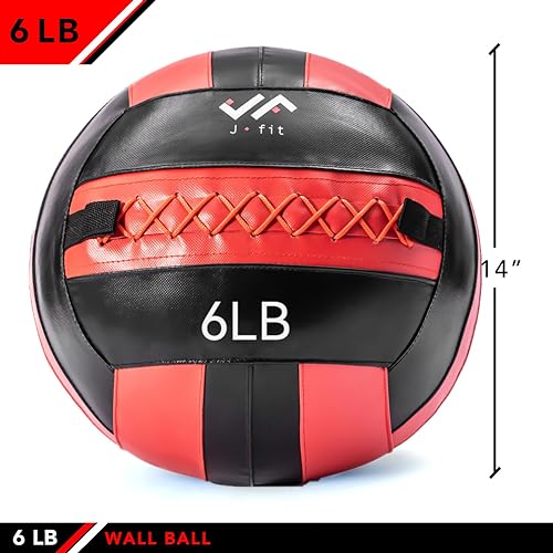JFit Wall Ball – Premium Soft Weighted Exercise Ball for Strength, Conditioning, Gym & Home Workouts, 4-30 LB - color: Red/Black, style: 6 LB