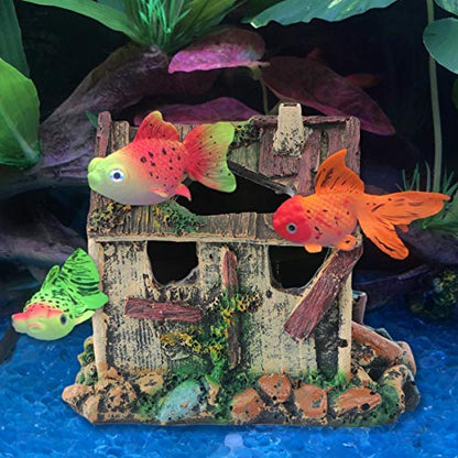 balacoo Aquarium Fish Tank Cave 5.11x3.34x4.72In Resin Fish Shelter Hideaway – Secure Hiding Spot for Stress Reduction – for Freshwater Tanks, Shrimp & Turtles