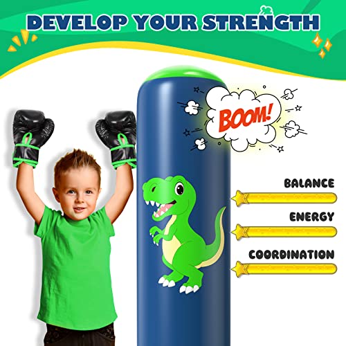 QPAU Inflatable Punching Bag, 48 Inch Stable Inflatable Boxing Bag for 3-6 Kids,Dinosaur Toy & Gifts for Boys and Girls, Kids Boxing Set for Practicing Karate, Taekwondo - color: Dinosaur Green