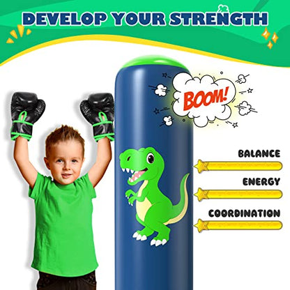 QPAU Inflatable Punching Bag, 48 Inch Stable Inflatable Boxing Bag for 3-6 Kids,Dinosaur Toy & Gifts for Boys and Girls, Kids Boxing Set for Practicing Karate, Taekwondo - color: Dinosaur Green