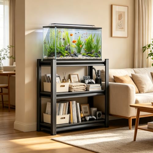 Aquarium Stand 1200 LBS Fish Tank Stand Heavy Duty Adjustable Shelf | Metal aquarium shelving with adjustable storage tiers for turtle tanks, reptile terrariums and pet supply organization - size: 3-TIER 31.5"H×23.6"W×13.8"D
