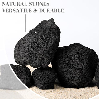 2.2-8.1 Inches Natural Black Lava Rock, 5 PCS Mixed Sizes Aquarium Rocks for Aquascaping, Terrariums, Reptile Tanks & Aquarium Décor - size: 2.2-8.1 in