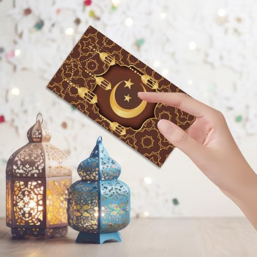 6pcs/Set Eid Mubarak Money Envelope Red Envelope Money Cards Ramadan Red Envelopes Moon Money Envelopes Cash Packaging Bag for Home Islamic Muslim Party