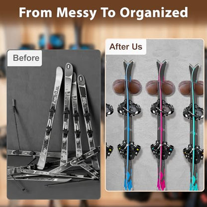WodGod Woooden Ski & Snowboard Wall Rack 1 Pack for Garage - Fits Any Board,Holds Up to 25lbs,Damage-Free Storage, Space-Saving Winter Gear Organizer for Home & Garage