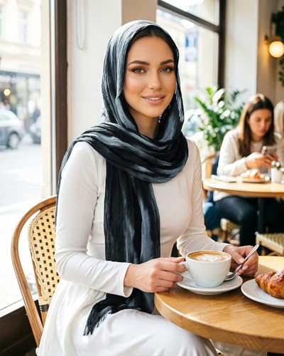 Women’s Gradient Tie Dye Hijab Scarf Soft Cotton Linen Headscarf Shawl Crinkle Printed Muslim Head Wrap - color: Color 3