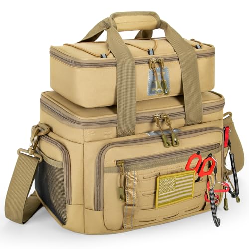 Fishing Tackle Bag, Detachable Fishing Reels Storage Pouch, Fishing Gear Organizer, Adjustable Shoulder Strap Fishing Bags for Saltwater & Freshwater - color: Solid khaki