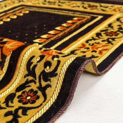 Muslim Prayer Rug, Soft Plush Thin Islamic Prayer Mat, Janamaz, Sajada, Praying Carpet, Islamic Gift for Men & Women, Islamic Ma, Eid & Ramadan Gift with Prayer Beads, 26x43 inch, Black - color: Tabuk / Kaaba Black
