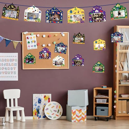 NOVWANG 30 Pack Ramadan DIY Picture Frame, Mosque Picture Frame Craft Hanging Ornaments with 30 Sheets Eid Mubarak Stickers for Eid Al Fitr Party Class Activities - color: Multicolour - Eid Style